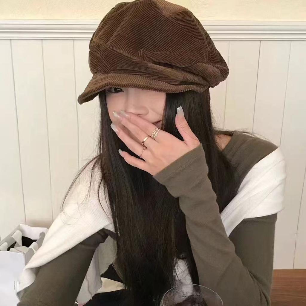 Irregular retro corduroy newsboy hat autumn elegant versatile cap temperament show face small equestrian hat tide