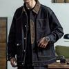 Men's Retro Workwear Jacket, Lapel Windproof Loose Denim Shirt