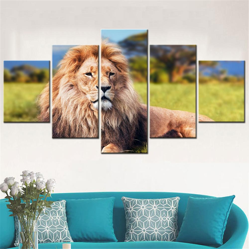 5 Piece Animal Lion Home Decoration Poster Wall Art Canvas Set Modern Aesthetic Room Decor Modular Abstract Painting Pictures