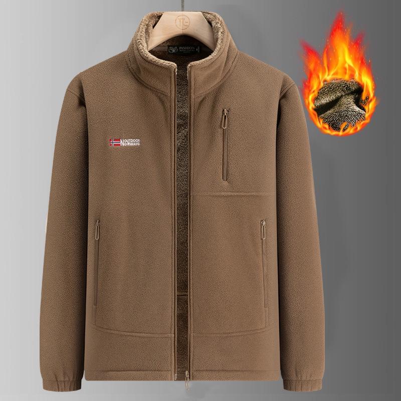 Мужская двусторонняя куртка из полярного флиса и велюра: Теплый, Повседневный, Свободный крой для Осени и Зимы