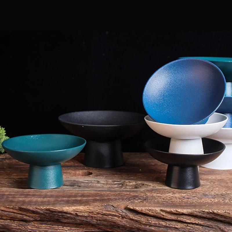 Китайская керамическая фруктовница креативная белая круглая для фруктов, орехов, мелочей, поднос для хранения, домашняя десертная, для мороженого, настольная посуда