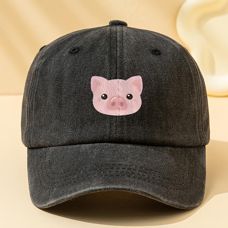 A Unisex Fashionable and Versatile Pig Print Baseball Cap, Featuring a Classic Vintage Washed Outdoor Lightweight Curved Brim. S
