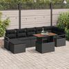 8-piece Garden Sofa Set with Black Poly Rattan Acacia Cushions, Two-seater Garden Sofa with Cushions 3349743
