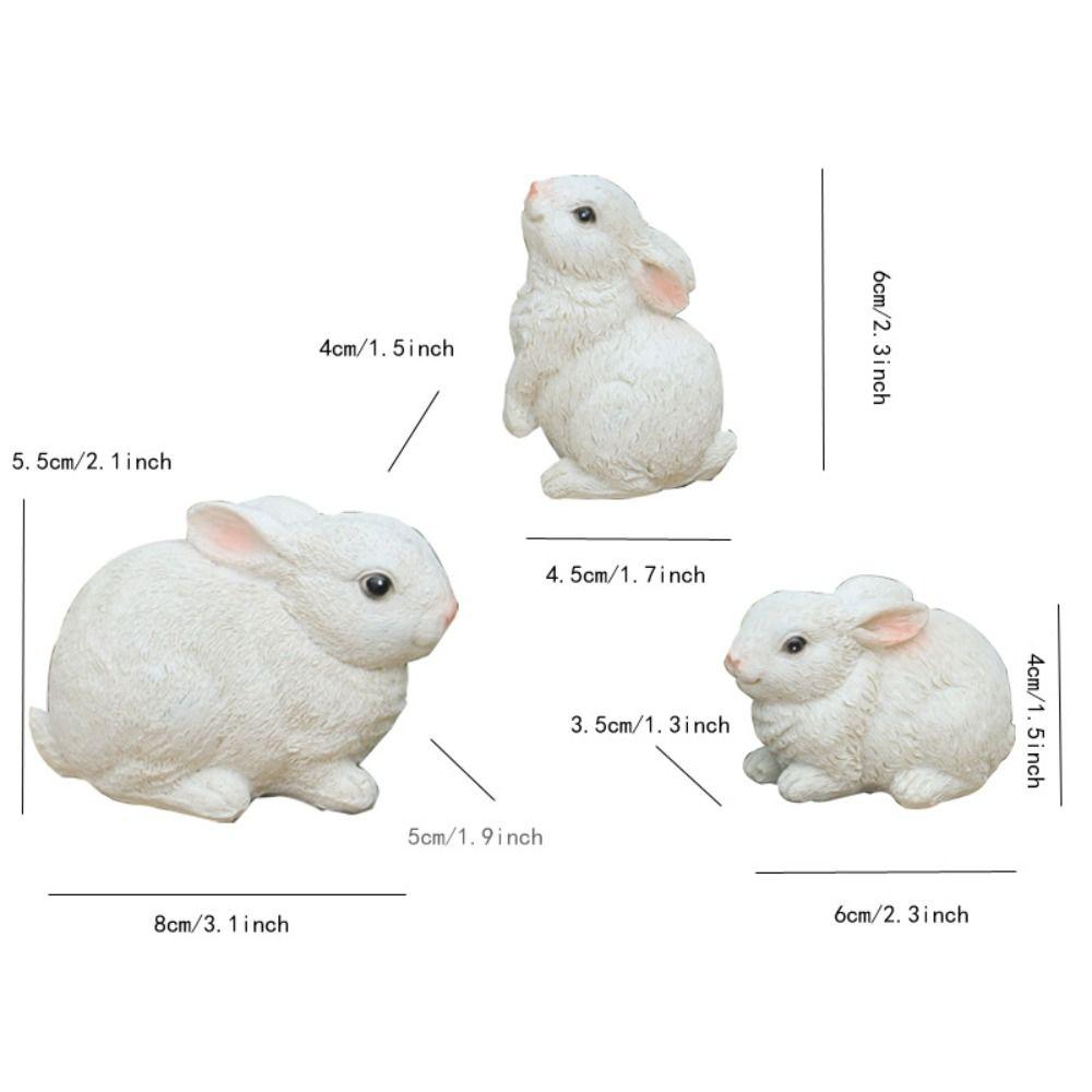 3pcs Cute Bunny Figurines Lovely Miniature Rabbit Statue Crafts Animal Sculptures Cabinet