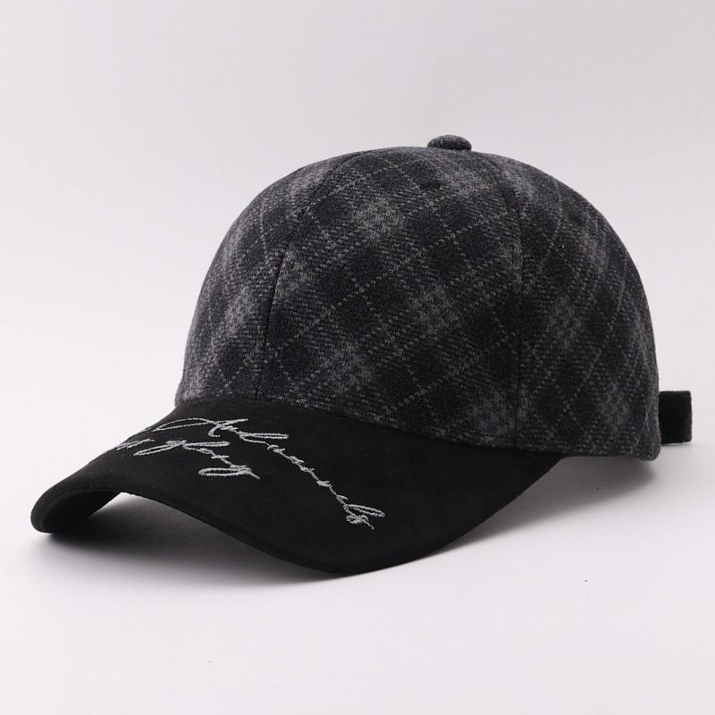 British Vintage Baseball Cap Suede Patchwork Embroidered Plaid Winter Warm Sun Hat