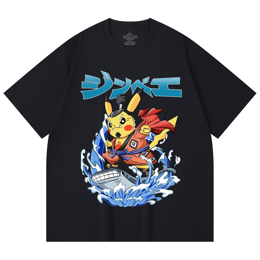 230 Gsm 100% Cotton Pokemon V11 Jimbei Pikachu Print Unisex Heavy Cotton T Shirt
