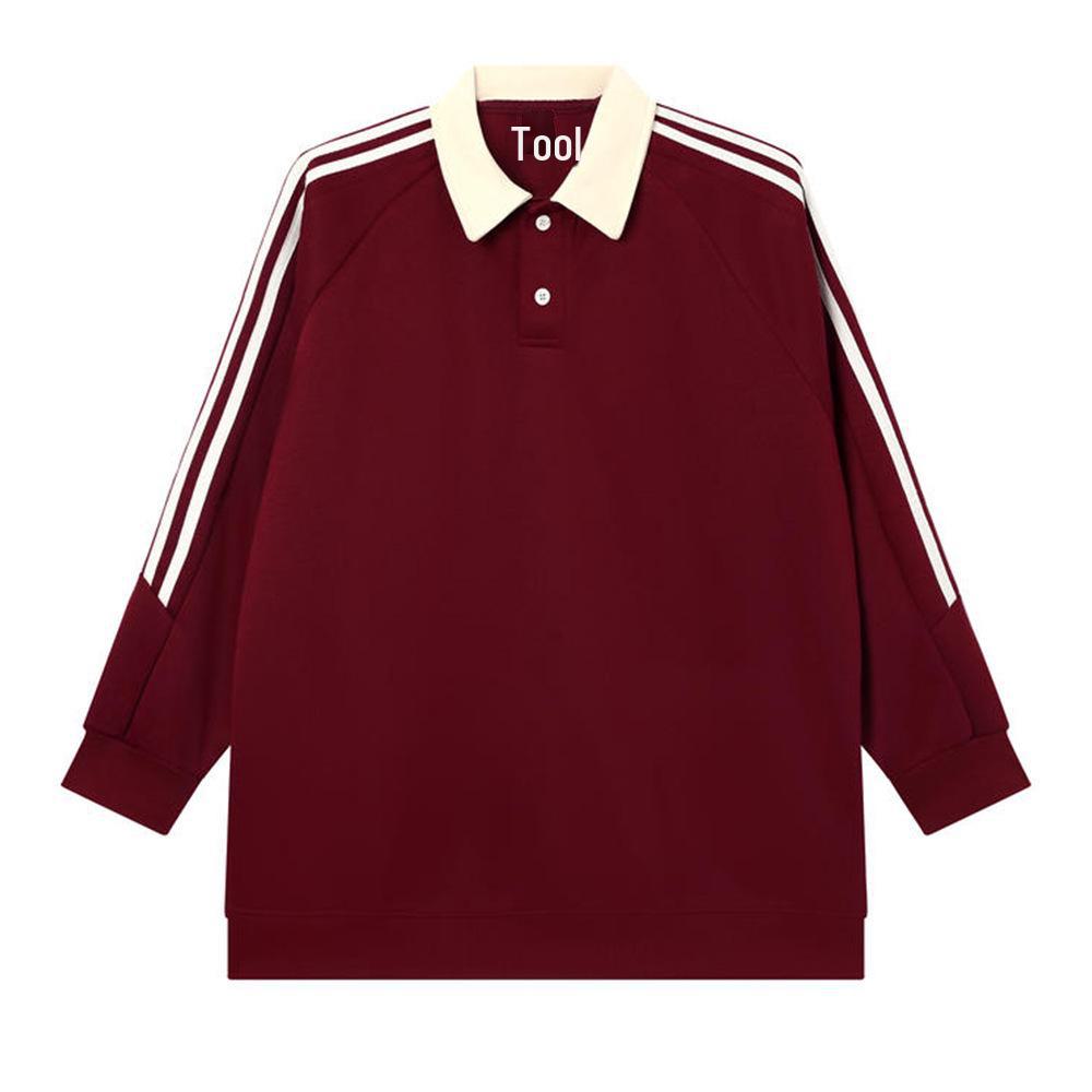 Полосатый свитер в стиле американского ретро-колледжа: Свободный крой, круглый вырез, длинный рукав, толстовка