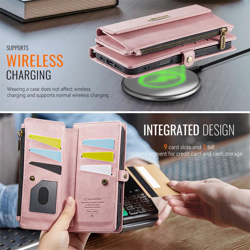 CaseMe Кожаный чехол-книжка для телефона для iPhone 17 Pro Max Air 16 Plus 16E 15 14 13 Mini 12 11 X XS XR SE 2022 8 с длинным шнурком, кошелек на молнии, обложка для нескольких карт