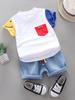 Boy's Sets 2pcs Summer Boys' and Girl's  Patchwork Cotton Casual T-shirt + All-match Handsome Denim Shorts  0-5Y