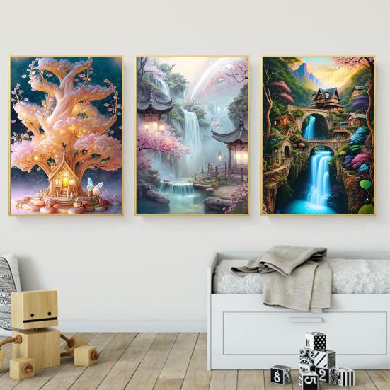 5D Красочные стразы Алмазный художественный комплект Вышивка Цветок Бабочки Водный пейзаж Узор DIY Ремесло Взрослые дети Набор для рисования стразами