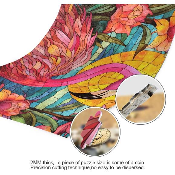 Витражный Фламинго Пазл 500 Деталей, Пазл с Мешочком для Хранения и Справочным Изображением Легко Собирать