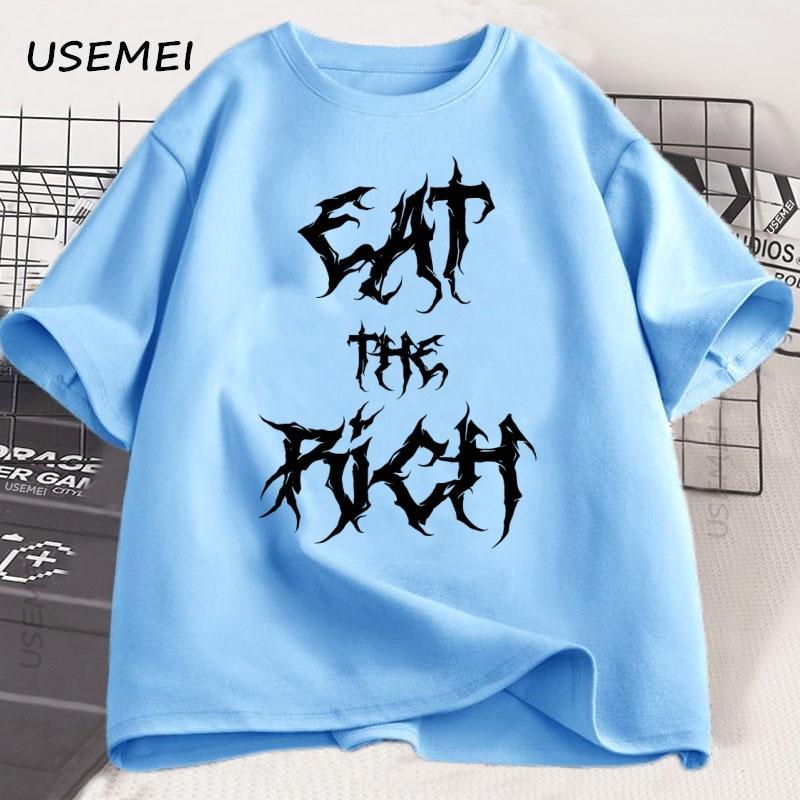90s Vintage Eat The Rich Tshirt Casual Loose Fashion Tshirt Round Neck Cotton T Shirt Harajuku Unisexs Shortsleeve Tee Clothes