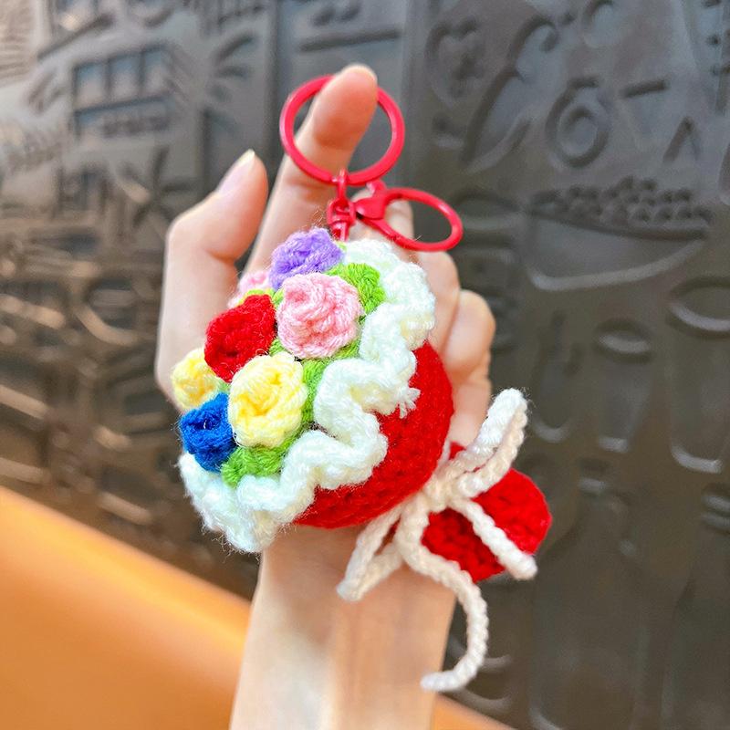 Sale Wool Crochet Mini Bouquet Hand-Woven DIY Rose Sunflower Bag Pendant Bag Charm
