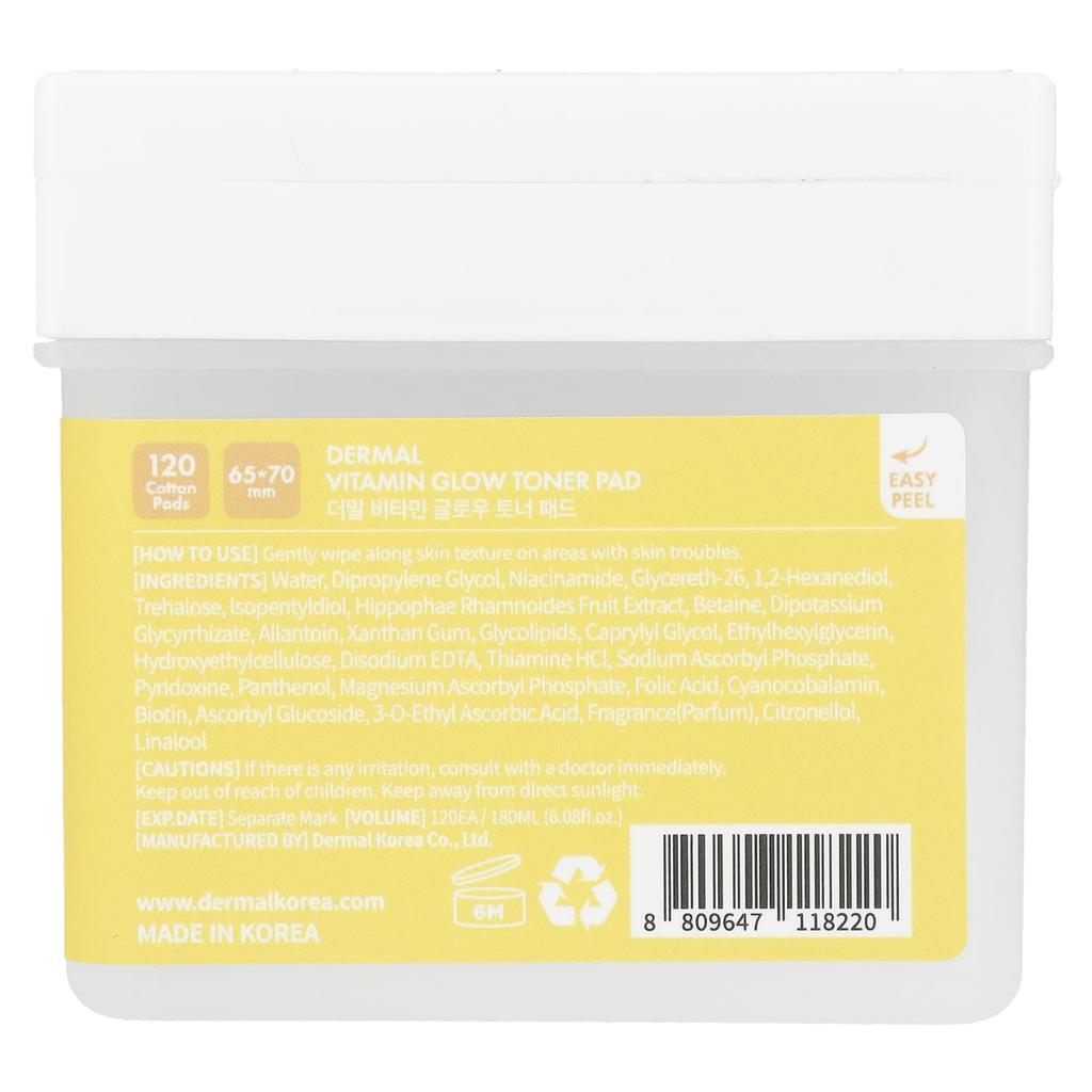 Dermal, Тонер-диски Vitamin Glow, 120 ватных дисков