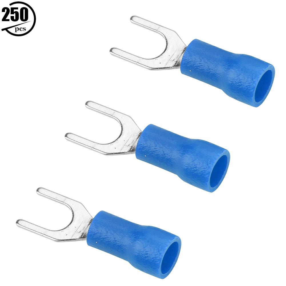 250 шт. Изолированные электрические клеммы для обжимных вилочных соединителей (синий)