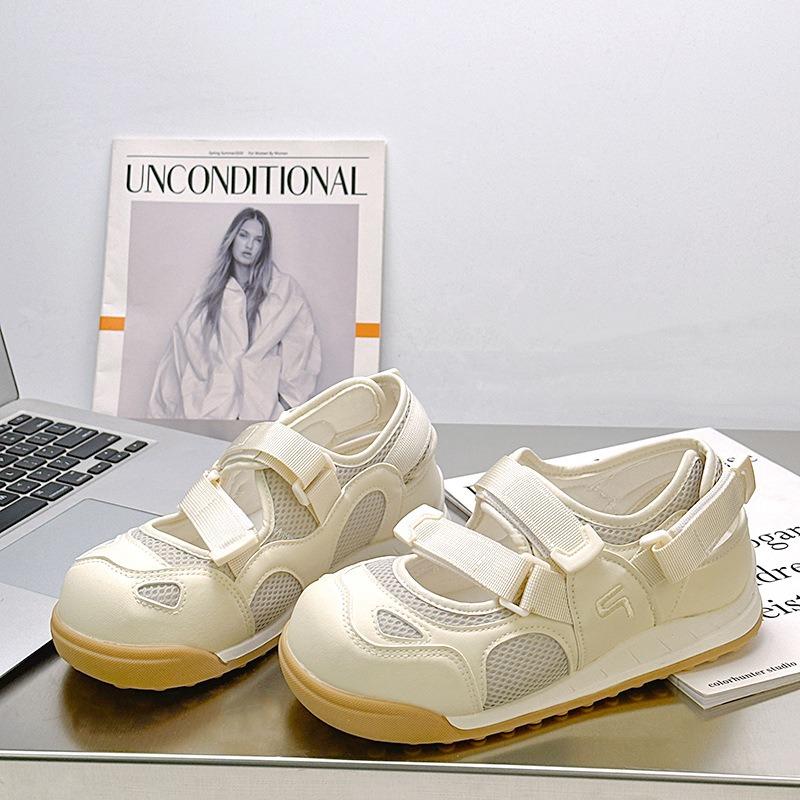 8 Fashionable, Casual, Comfortable, Versatile, Velcro, White Shoes, Women's Summer Openwork Sports Sandals