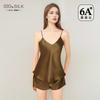 Womens Silk Sleepwear Set V-Neck Sleeveless Camisole Shorts Pajamas 100% Mulberry Lightweight Comfortable