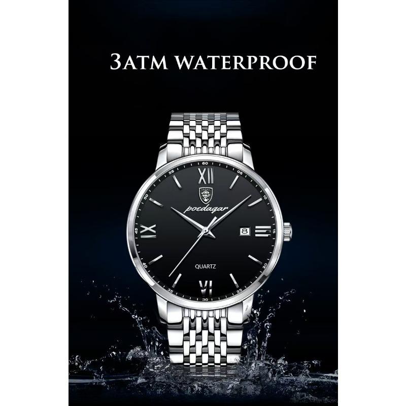 POEDAGAR Luxury Sports Men's Wristwatch Stainless Steel Waterproof Date Watch High Quality Casual Fashion Quartz Watches