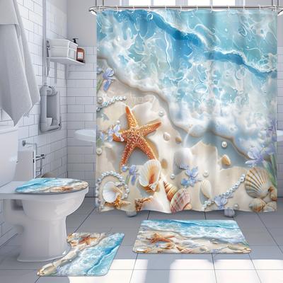 1/4 шт. Роскошный комплект занавесок для душа Dreamy Waves Beach, водонепроницаемый декоративный комплект для ванной комнаты, нескользящий коврик для унитаза, коврик для ванной и 12 крючков