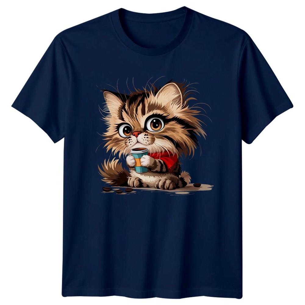 Котёнок пьет кофе Милый питомец Футболка Котёнок Любитель кофе Животное