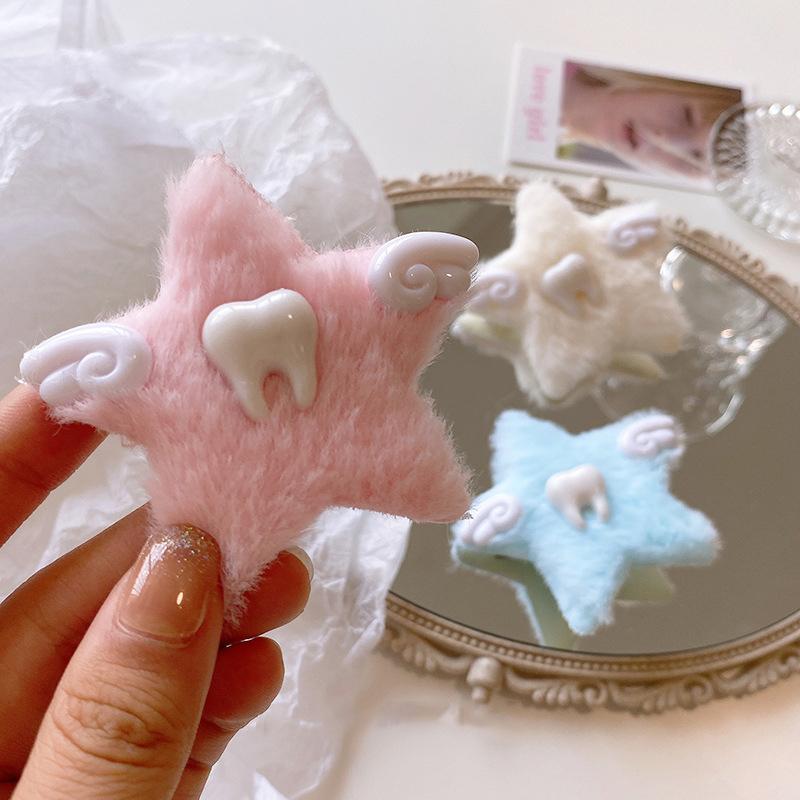 Новые маленькие зубы, крылья ангела, звезда, открытка для волос, субкультурный стиль Гендзюку, плюшевый головной убор с пятиконечной звездой, милая заколка для волос