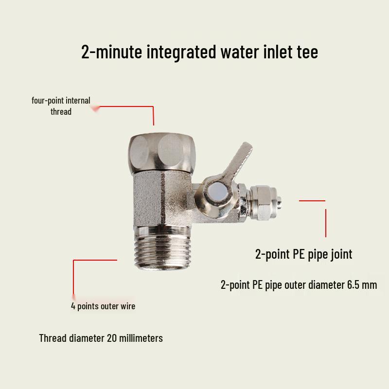 Household Water Purifier Inlet Tee Valve Connector, 4-to-2/3-point Ball Valve Switch