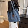 Повседневная сумка из выстиранного денима 2025 Новая текстура с тиснеными надписями