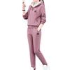 2 Pcs/ Set Pants Suit Hooded Plush Drawstring All Match Coat Suit for Daily Wear