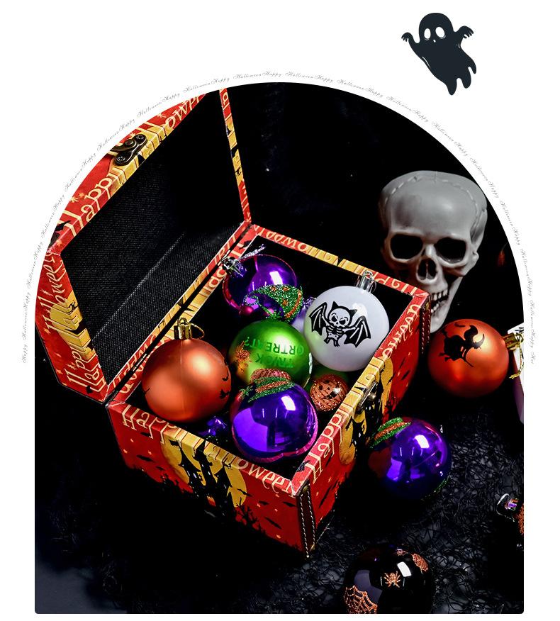 Halloween 6cm Plastic Painted Ghost Ball and Skull Pumpkin Hanging Ornaments Set for Tree Decoration and Festive Gifts