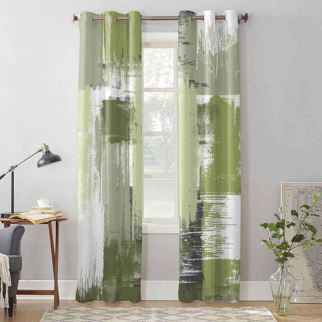 Geometric Abstract Oil Painting Sage Green Window Curtains for Living Room Luxury Bedroom Curtain Kitchen Blinds Drapes Curtains