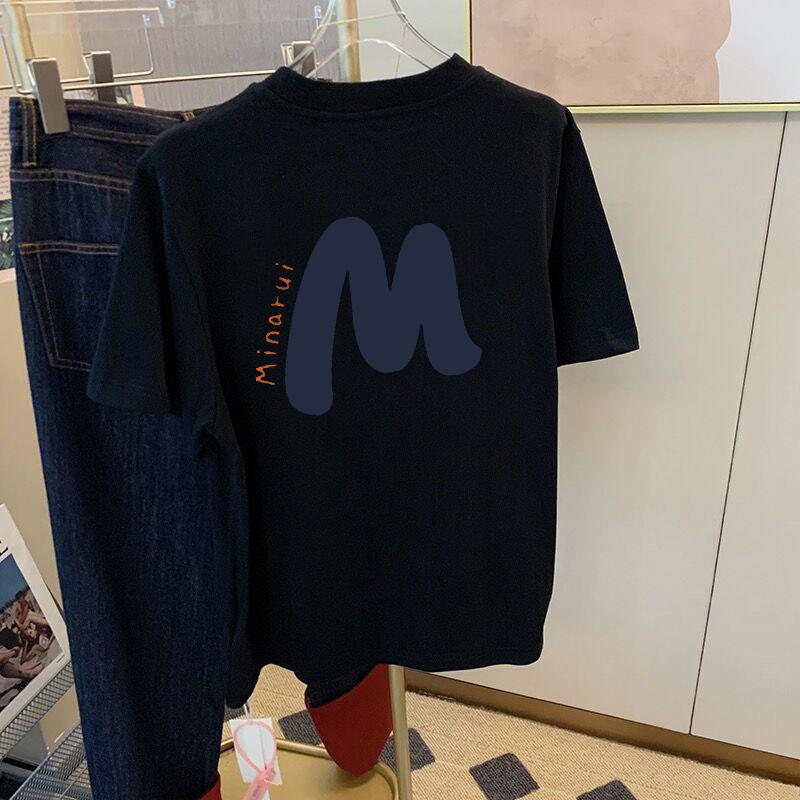 2025 Summer New Cotton White Short-sleeved T-shirt Women's Loose and Versatile Letter Printing Casual Top Trendy