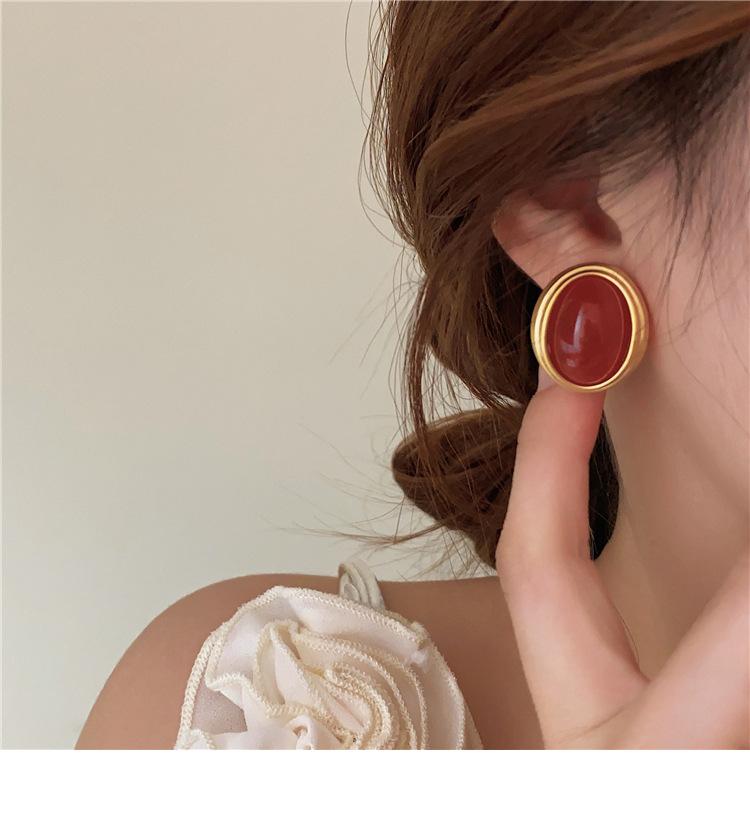 Vintage French Style Acrylic Oval Dangle Earrings for Women