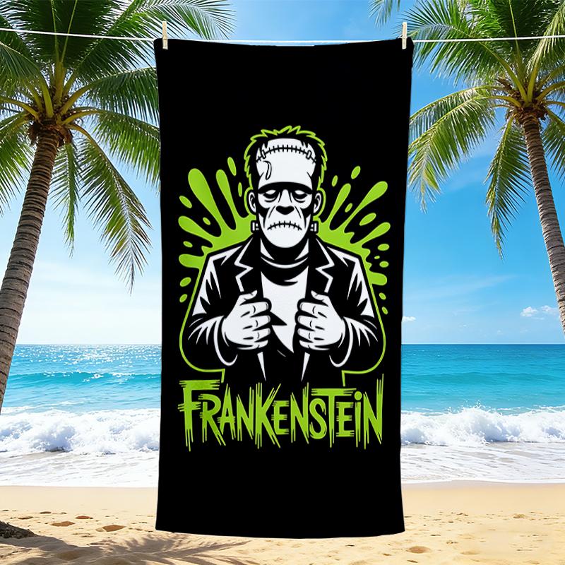 1Pc Frankenstein Monster Artwork Beach Towel, Quick Dry, Multi-Use for Beach Pool Gym Yoga Home Travel, Christmas, Halloween, Xmas Gift M929417