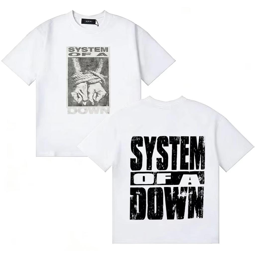 2026 System of A Down Модный Принт Y2K Свободная Мягкий Хлопок Комфорт Короткий Рукав Унисекс Женская и Мужская Футболка