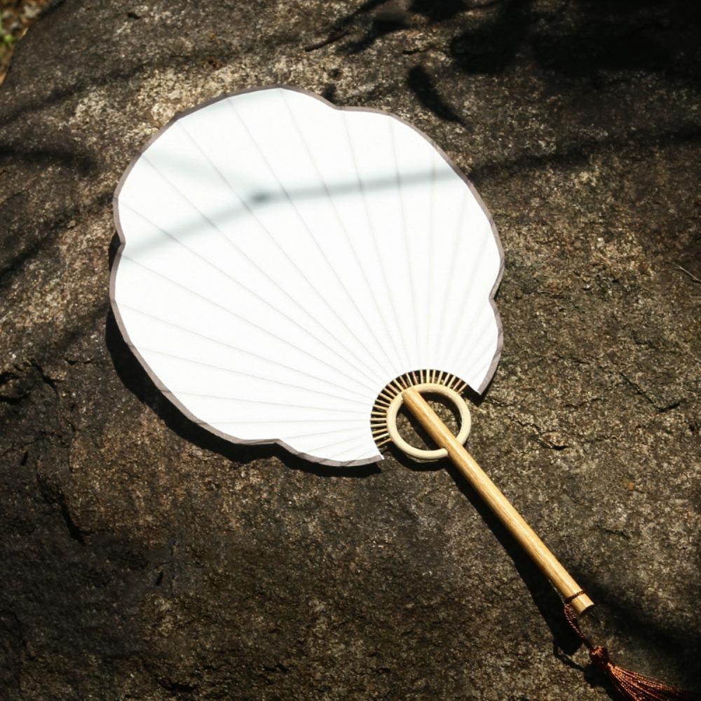 Handmade Japanese Style DIY Fan Bamboo Handle Round Fan Hand Painted Fan  Painting Creation