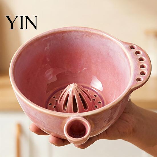 Ceramic Food Preparation Bowl Berry Washing with Detachable Juicing Cone & Drain Rack, Self Rinsing Fruit Multi-functional Kitchen Gadget Basket