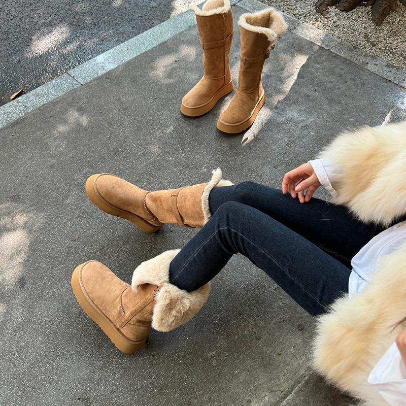 Женские зимние ботинки с меховой подкладкой, удобные пушистые ботинки на толстой платформе, прогулочные ботинки из искусственной замши для женщин, теплые меховые ботинки без застежек