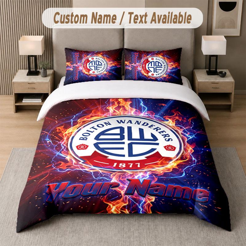 Custom Bedding Set Bolton Wanderers FC Pattern, Print Name Text 1 Duvet Cover plus 2 Pillowcases Home Textile