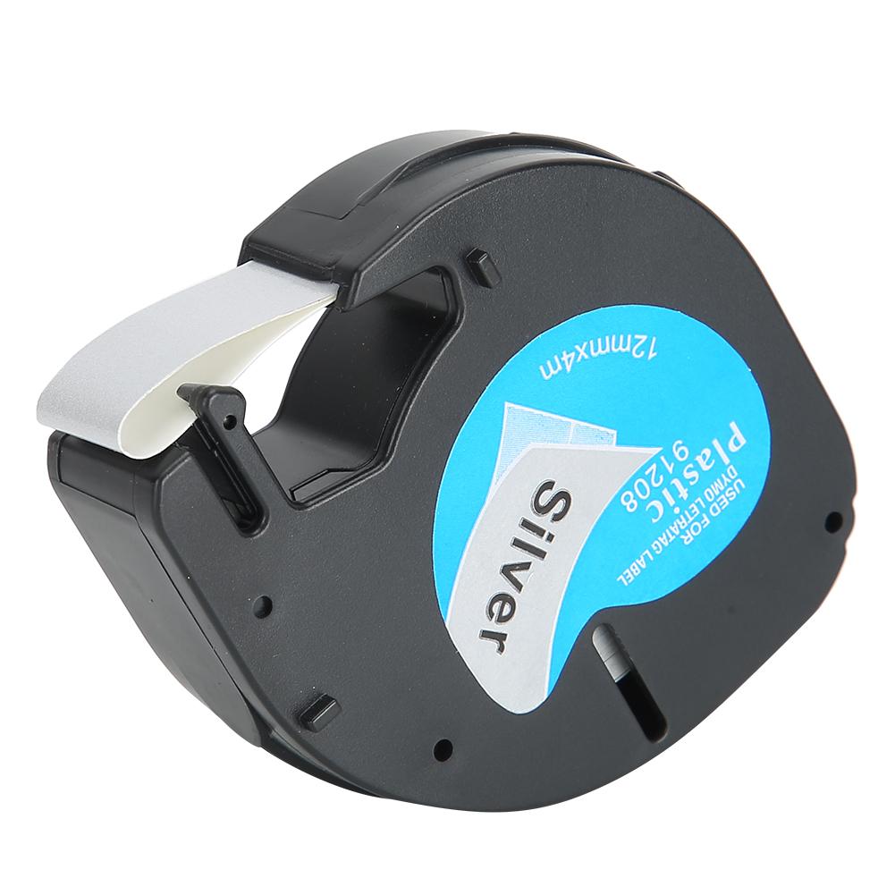 Лента для этикеток 12 мм с серебряным фоном и черными буквами, аксессуары для этикетировочной машины 91208