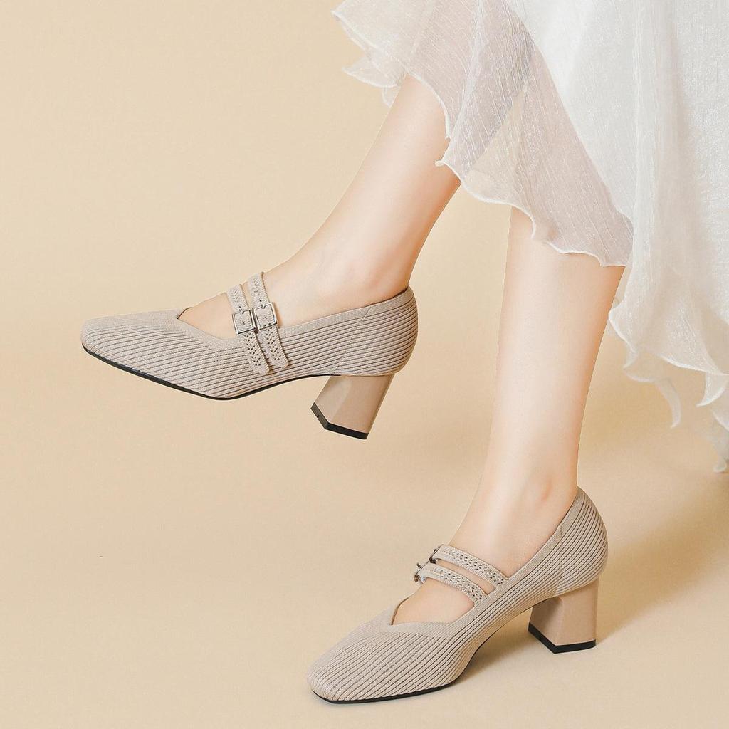 Женские туфли больших размеров на высоком толстом каблуке, простые, повседневные, с квадратным носком, с пряжкой, рабочие туфли, однотонные, 34-43