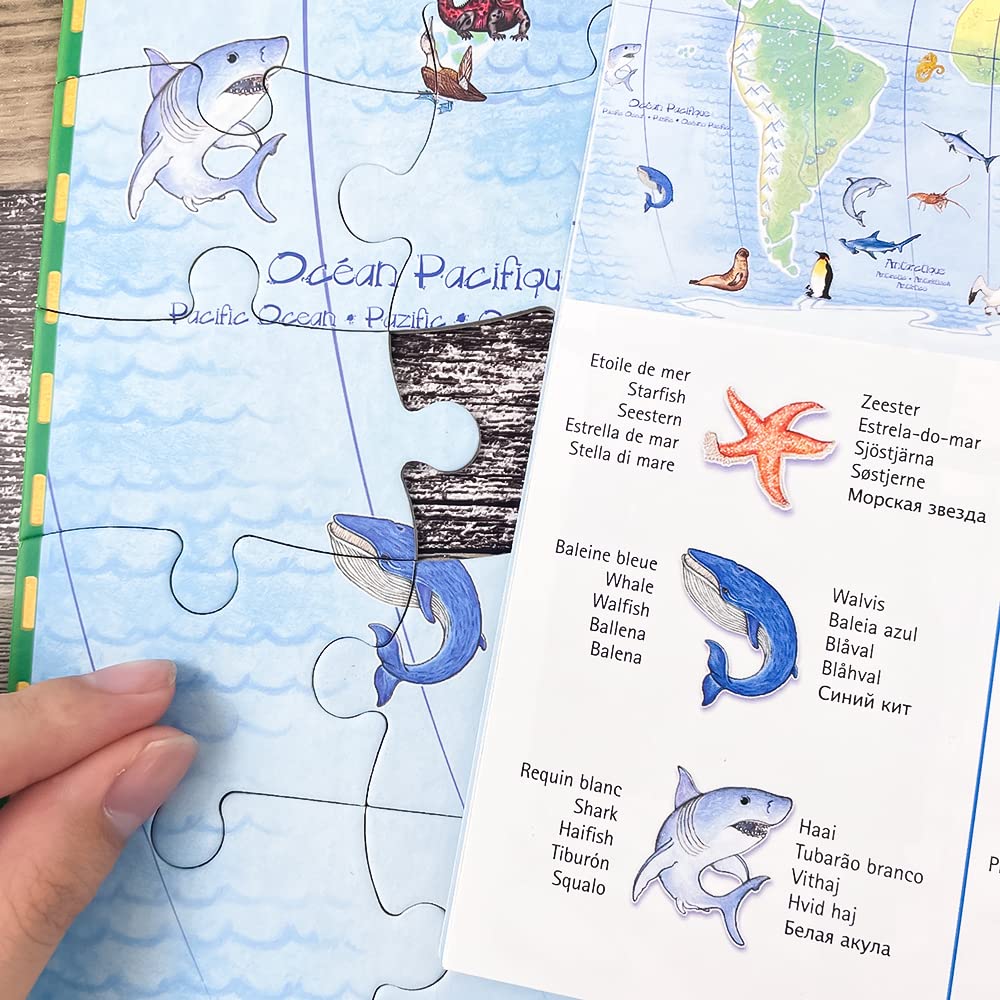 DJECO Observation Puzzle, World Animals, 100-Piece Jigsaw Puzzle, World Map, Animal Hunting Picture Book, Montessori Style, Ages 4, 5, 6, 7, Boys and