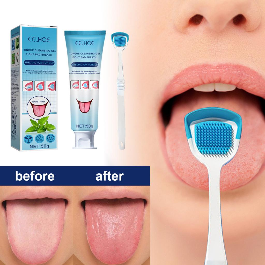 EELHOE Tongue Cleaning Gel with Brush Tongue Cleaning Oral Care Removes Oral Odor and Freshens Breath