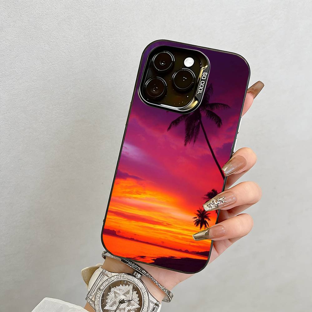 Чехол для телефона "Закат на море" для iPhone 17,16,15,14,13,12,11 Plus,Pro Max,XS,Красочный Серебристо-Черный Чехол