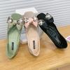 Square head flat sole single shoes women's 2025 spring and summer new Doudou shoes women's one-pedal shallow bow fairy style shoes