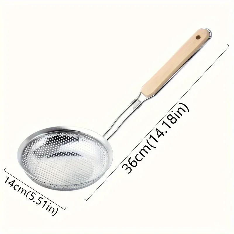 Fine Mesh Stainless Steel Strainer Skimmer - Wood Handle Pasta Oil Strainer for Cooking, Commercial Grade Kitchen Filter Spoon.