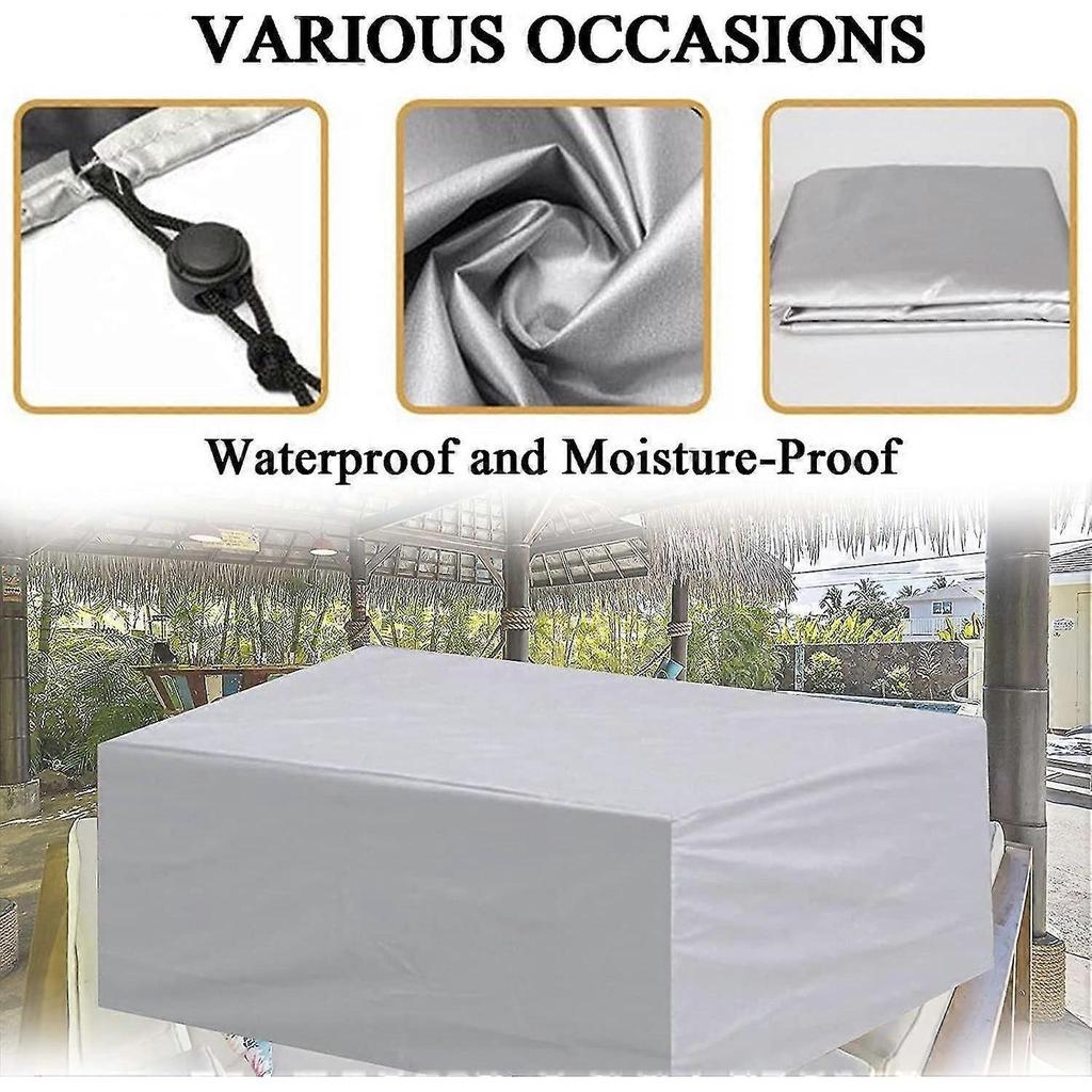 Garden Furniture Cover, 210D Rectangular Waterproof Furniture Cover with Drawstring for Garden Furniture Patio Table Furniture Cover Silver,115*115*70