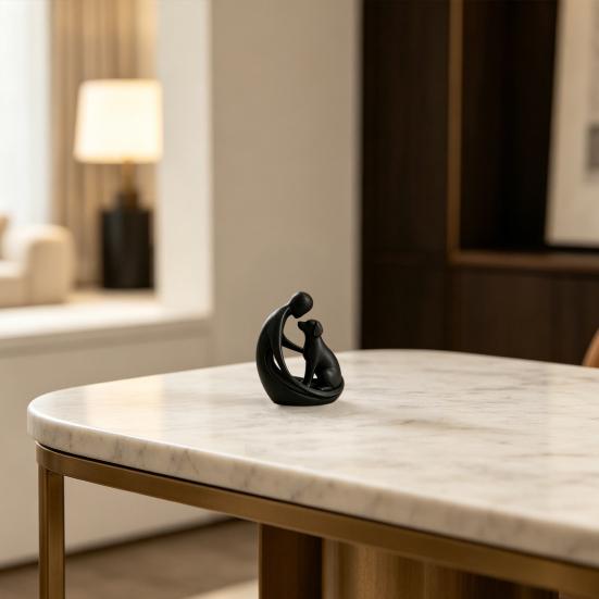 Dog And Owner Statue Ornament, Compact 3D Printed Sculpture, Nordic Minimalist Desktop Decoration for Pet Lover Home Crafts