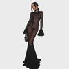 "M24DS187 Women's Summer Lace Fishtail Dress - Sexy, Sheer, Round Neck"