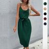 Summer Women's Solid Color Wrap Hip Skirt Split Halter Dresses Korean Fashion Sexy Outfits Sleeveless Dress Casual Dresses For Lady 2026