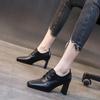 New Spring, Autumn And Winter Fashion Leather Square Head  Office Work Shoes Cross Tie Casual Women's High Heels